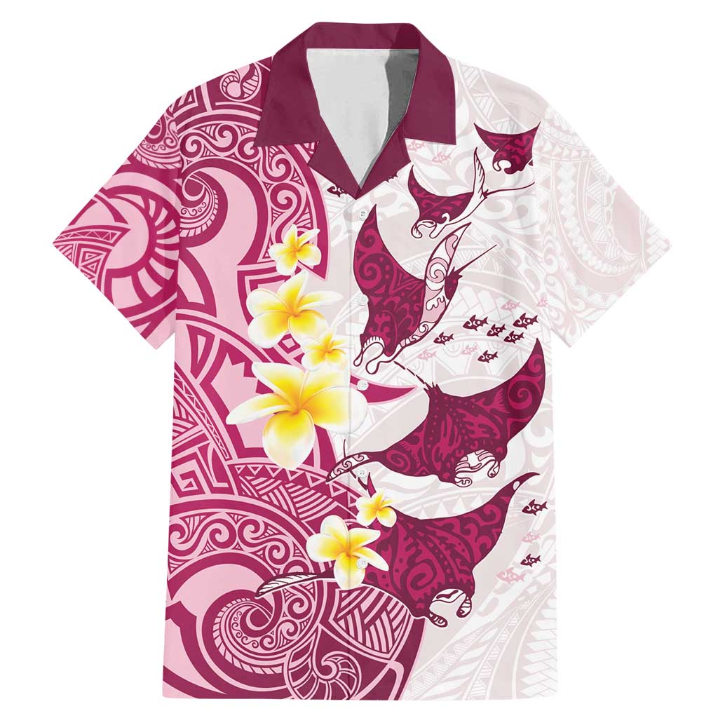 Maori Manta Ray Plumeria Royal Pink Family Matching Mermaid Dress and Hawaiian Shirt LT01 Dad's Shirt - Short Sleeve Pink - Polynesian Pride