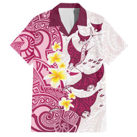 Maori Manta Ray Plumeria Royal Pink Family Matching Off The Shoulder Long Sleeve Dress and Hawaiian Shirt LT01 Dad's Shirt - Short Sleeve Pink - Polynesian Pride