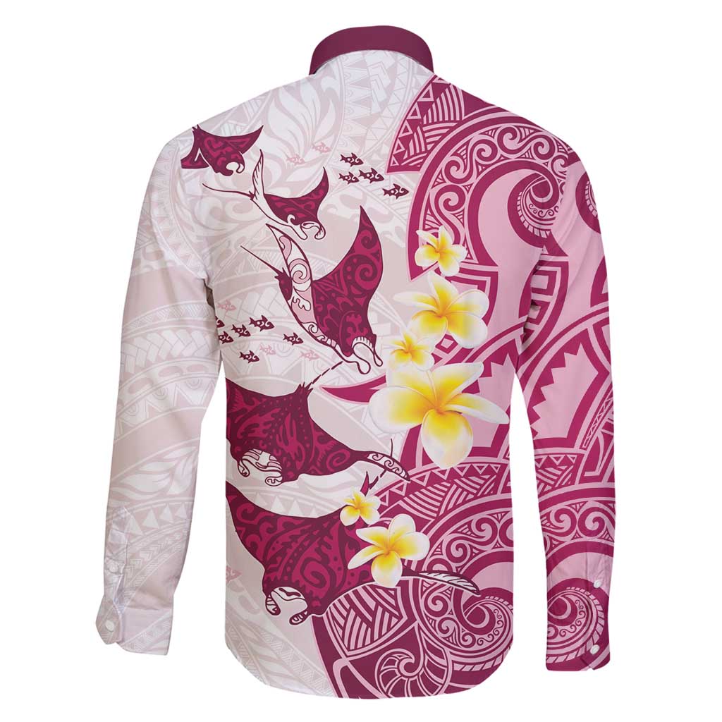 Maori Manta Ray Plumeria Royal Pink Family Matching Off Shoulder Short Dress and Hawaiian Shirt LT01 - Polynesian Pride