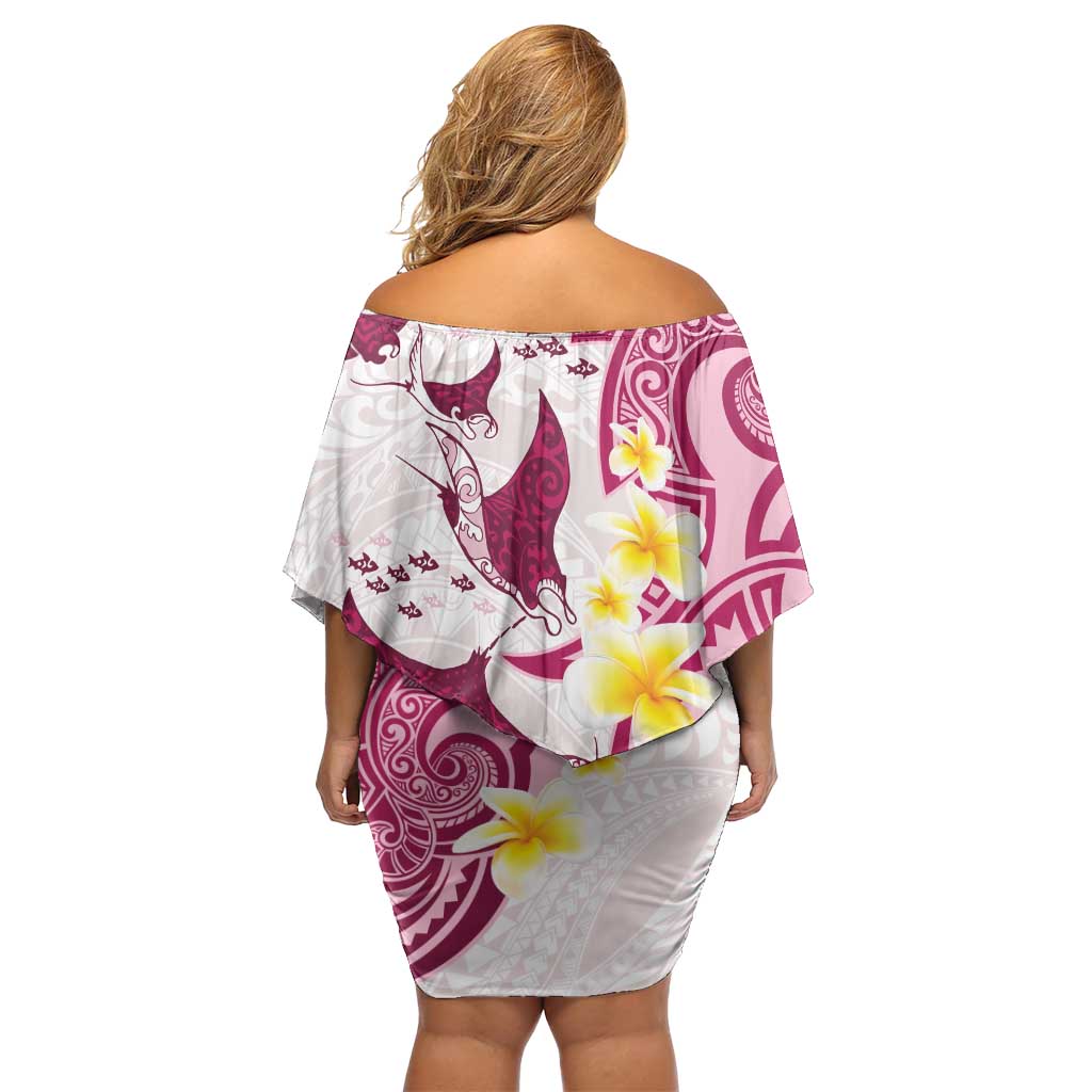 Maori Manta Ray Plumeria Royal Pink Family Matching Off Shoulder Short Dress and Hawaiian Shirt LT01 - Polynesian Pride