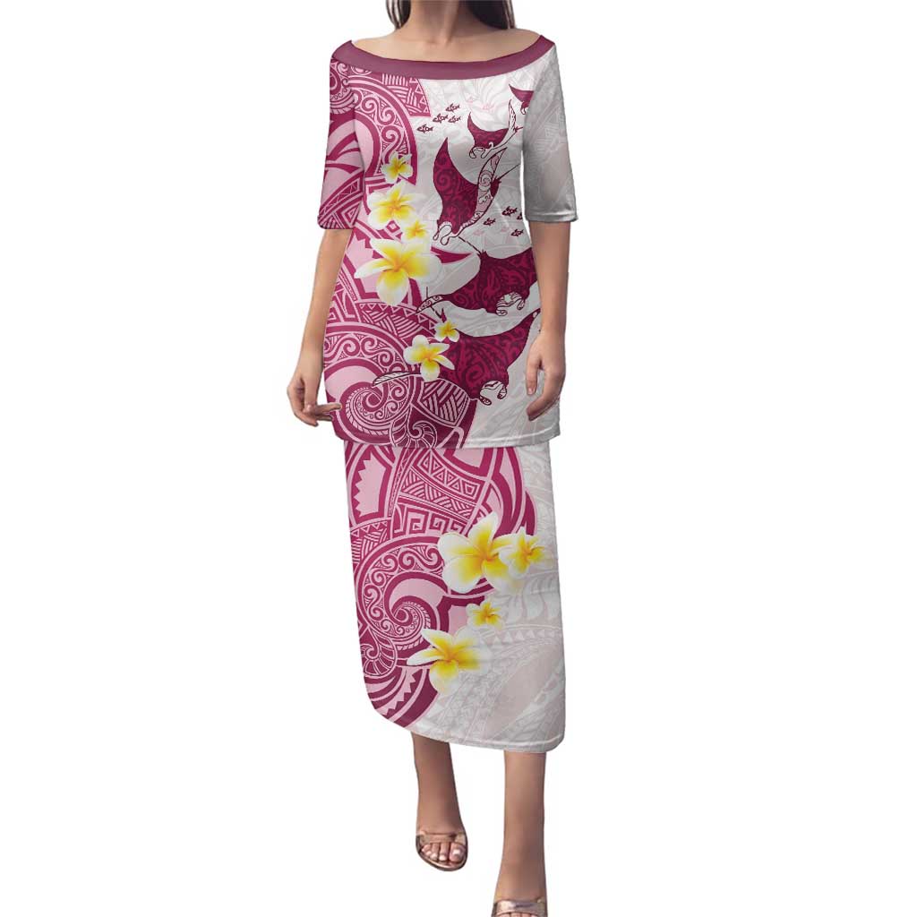 Maori Manta Ray Plumeria Royal Pink Family Matching Puletasi and Hawaiian Shirt LT01 Mom's Dress Pink - Polynesian Pride