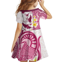 Maori Manta Ray Plumeria Royal Pink Family Matching Short Sleeve Bodycon Dress and Hawaiian Shirt LT01 - Polynesian Pride