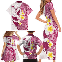 Maori Manta Ray Plumeria Royal Pink Family Matching Short Sleeve Bodycon Dress and Hawaiian Shirt LT01 - Polynesian Pride