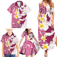Maori Manta Ray Plumeria Royal Pink Family Matching Summer Maxi Dress and Hawaiian Shirt LT01 - Polynesian Pride