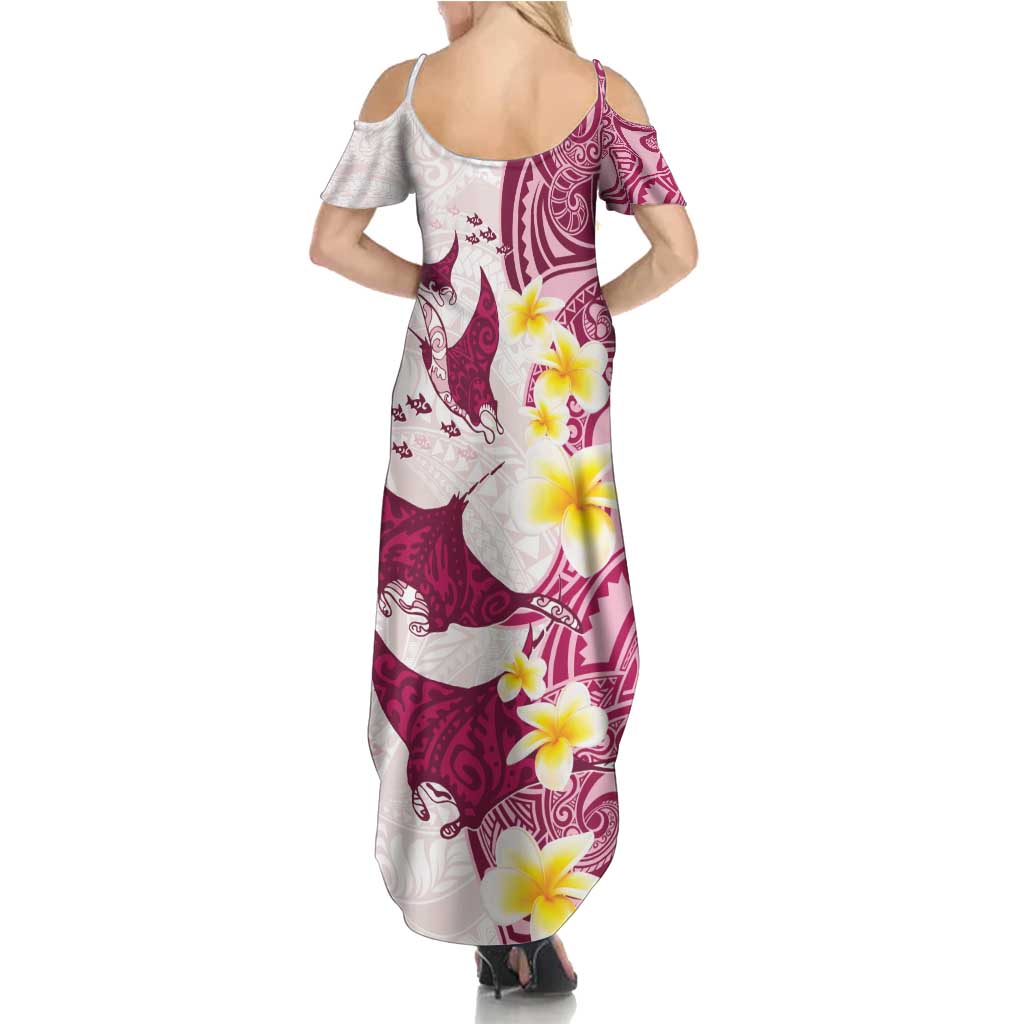 Maori Manta Ray Plumeria Royal Pink Family Matching Summer Maxi Dress and Hawaiian Shirt LT01 - Polynesian Pride