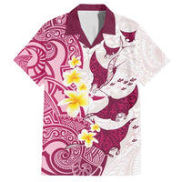 Maori Manta Ray Plumeria Royal Pink Family Matching Tank Maxi Dress and Hawaiian Shirt LT01 Dad's Shirt - Short Sleeve Pink - Polynesian Pride