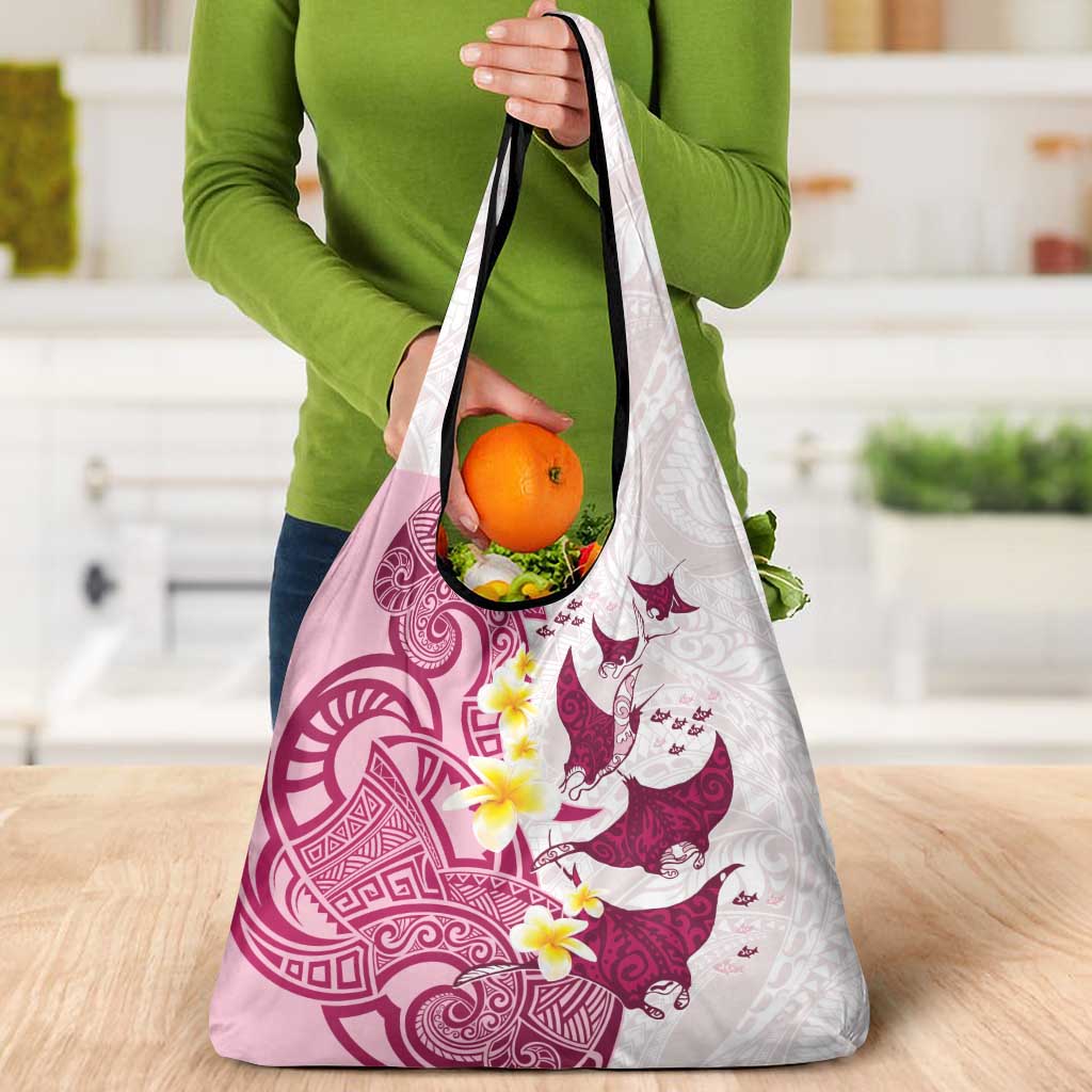 Maori Manta Ray Plumeria Royal Pink Grocery Bag