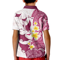 Maori Manta Ray Plumeria Royal Pink Kid Polo Shirt