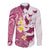 Maori Manta Ray Plumeria Royal Pink Long Sleeve Button Shirt