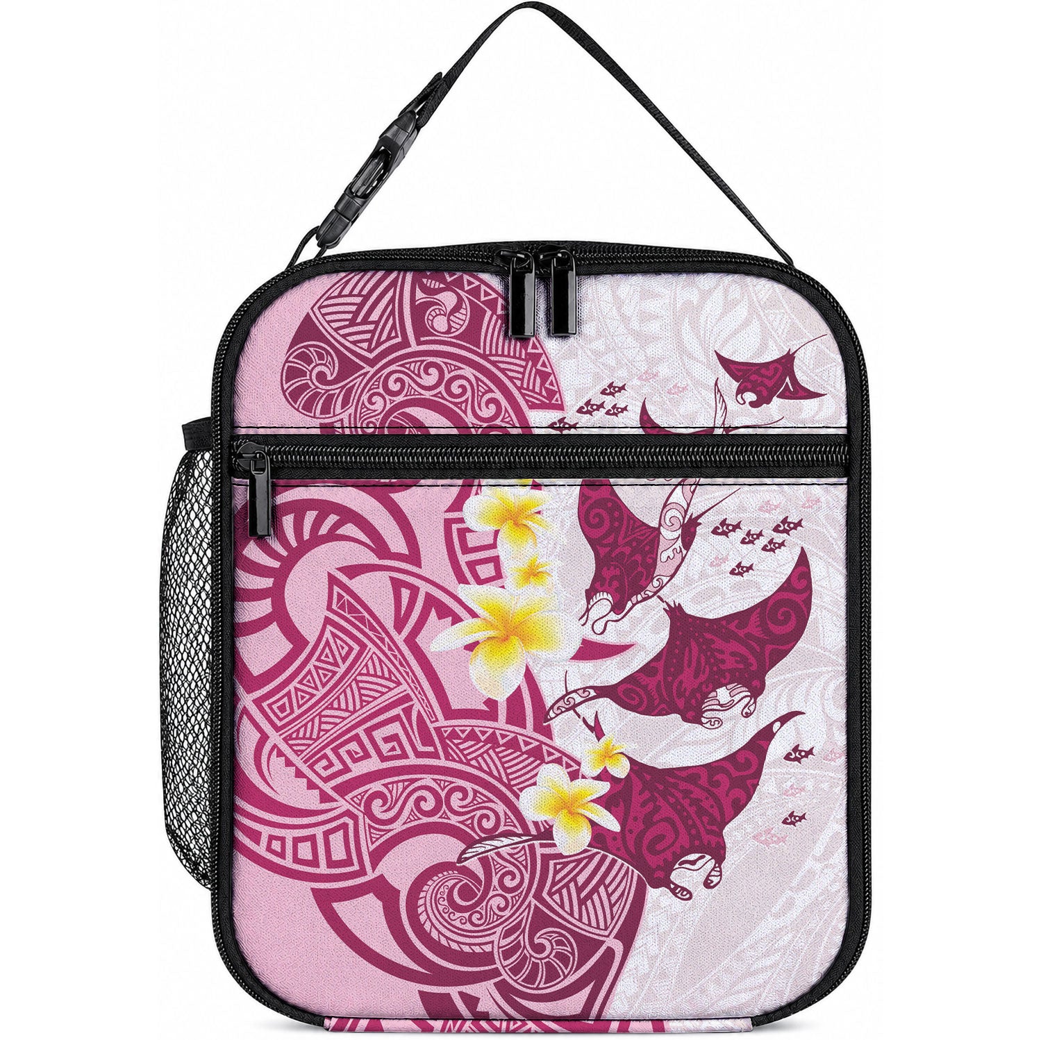 Maori Manta Ray Plumeria Royal Pink Lunch Bag LT01 10.2 × 8.3 × 4.3 inch Pink - Polynesian Pride
