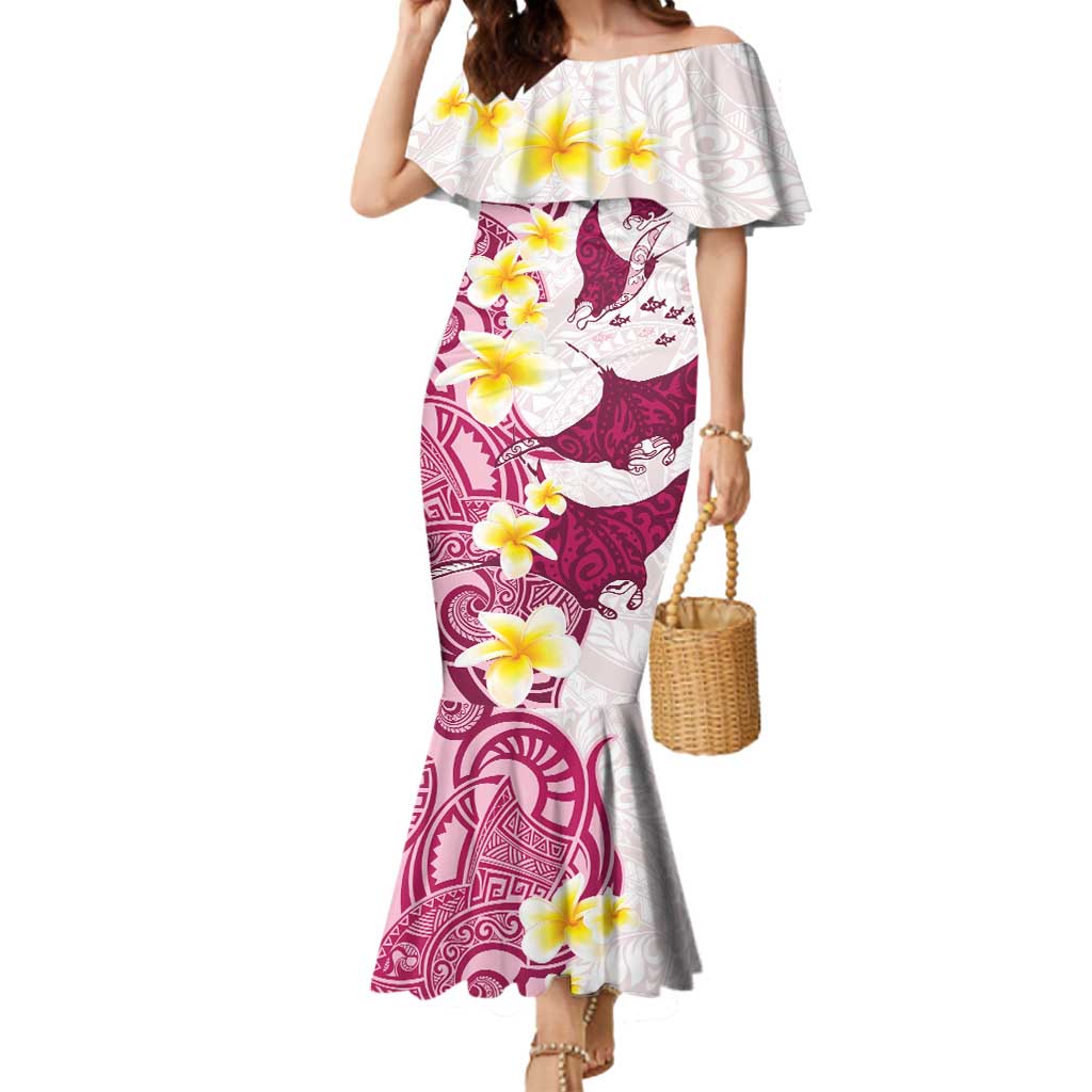 Maori Manta Ray Plumeria Royal Pink Mermaid Dress LT01 Women Pink - Polynesian Pride