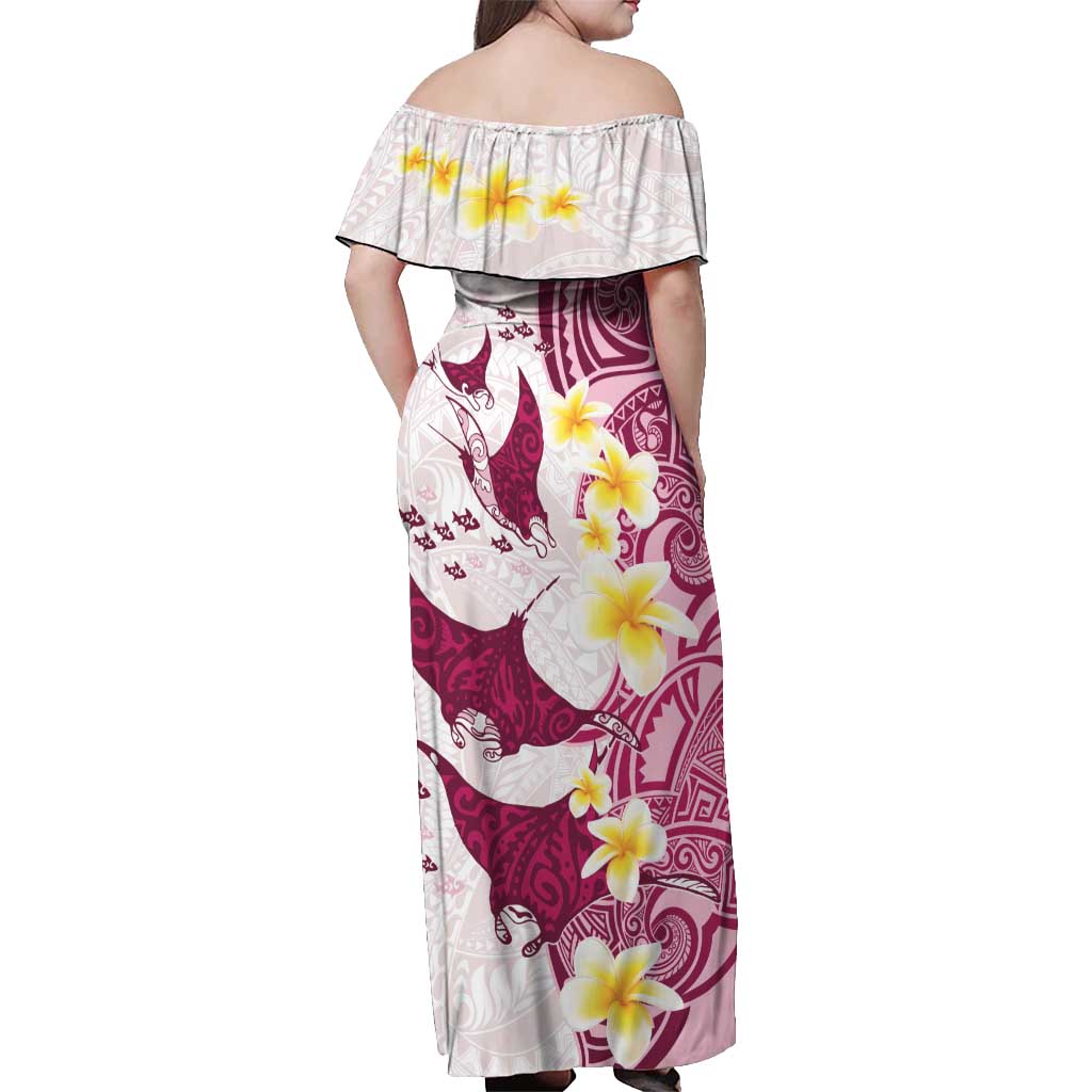 Maori Manta Ray Plumeria Royal Pink Off Shoulder Maxi Dress LT01 - Polynesian Pride