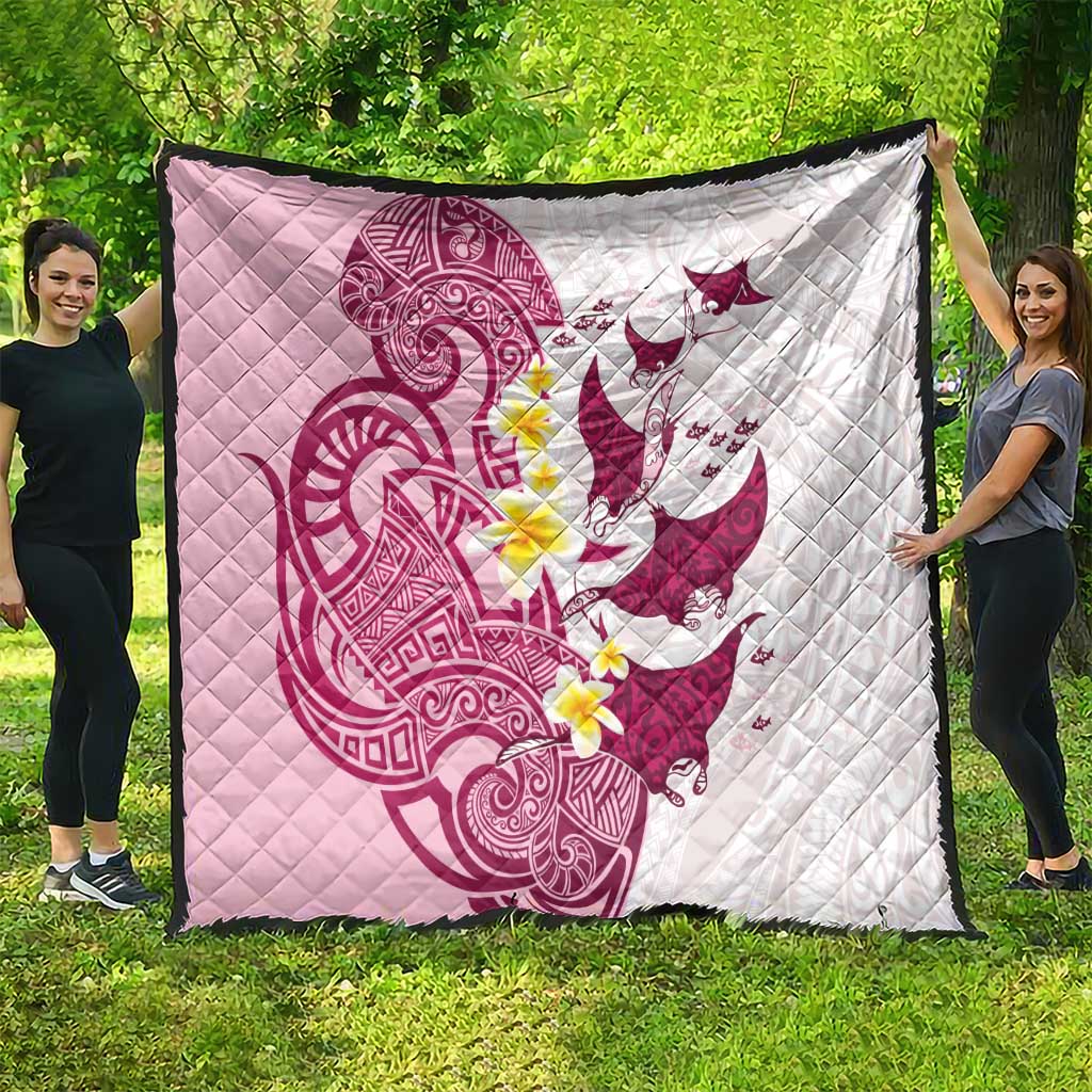 Maori Manta Ray Plumeria Royal Pink Quilt