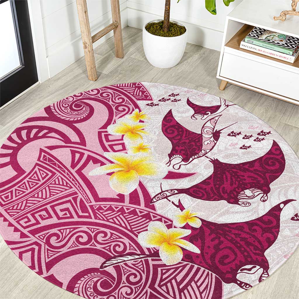 Maori Manta Ray Plumeria Royal Pink Round Carpet LT01 Pink - Polynesian Pride