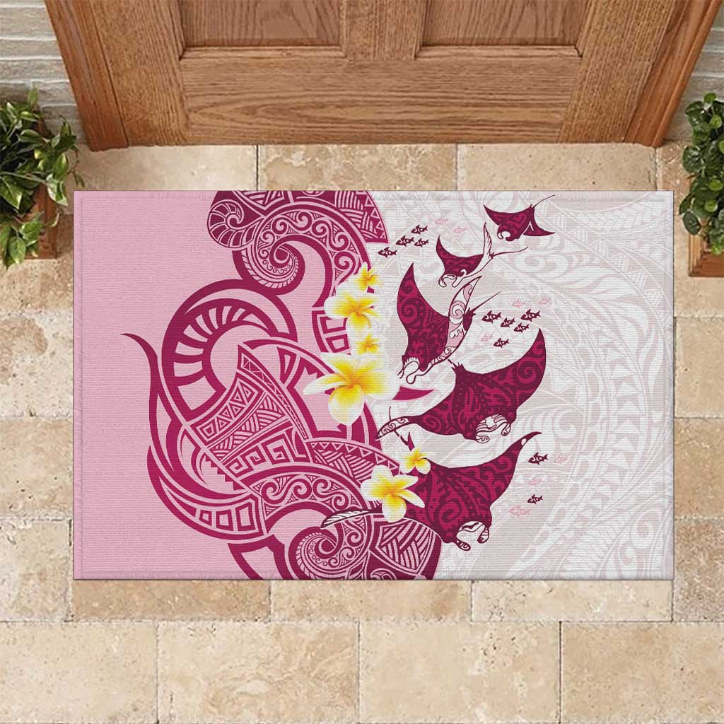 Maori Manta Ray Plumeria Royal Pink Rubber Doormat