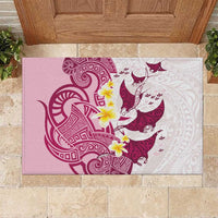 Maori Manta Ray Plumeria Royal Pink Rubber Doormat