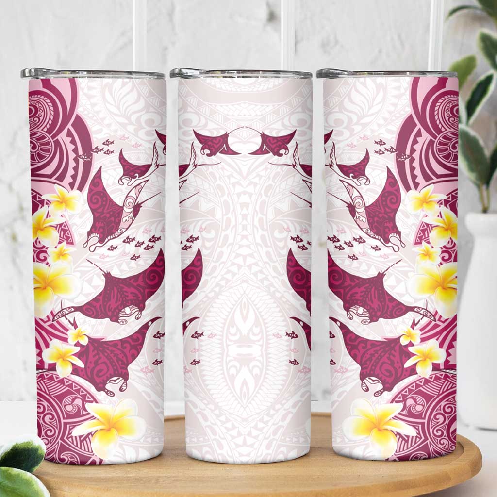 Maori Manta Ray Plumeria Royal Pink Skinny Tumbler