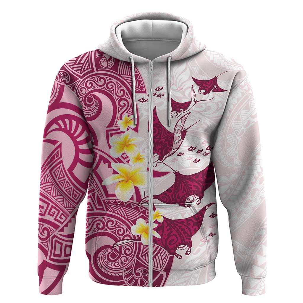 Maori Manta Ray Plumeria Royal Pink Zip Hoodie LT01 Zip Hoodie Pink - Polynesian Pride