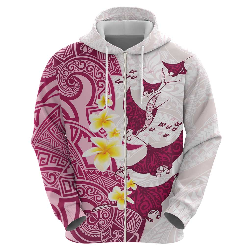 Maori Manta Ray Plumeria Royal Pink Zip Hoodie LT01 - Polynesian Pride