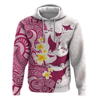 Maori Manta Ray Plumeria Royal Pink Zip Hoodie LT01 Pullover Hoodie Pink - Polynesian Pride