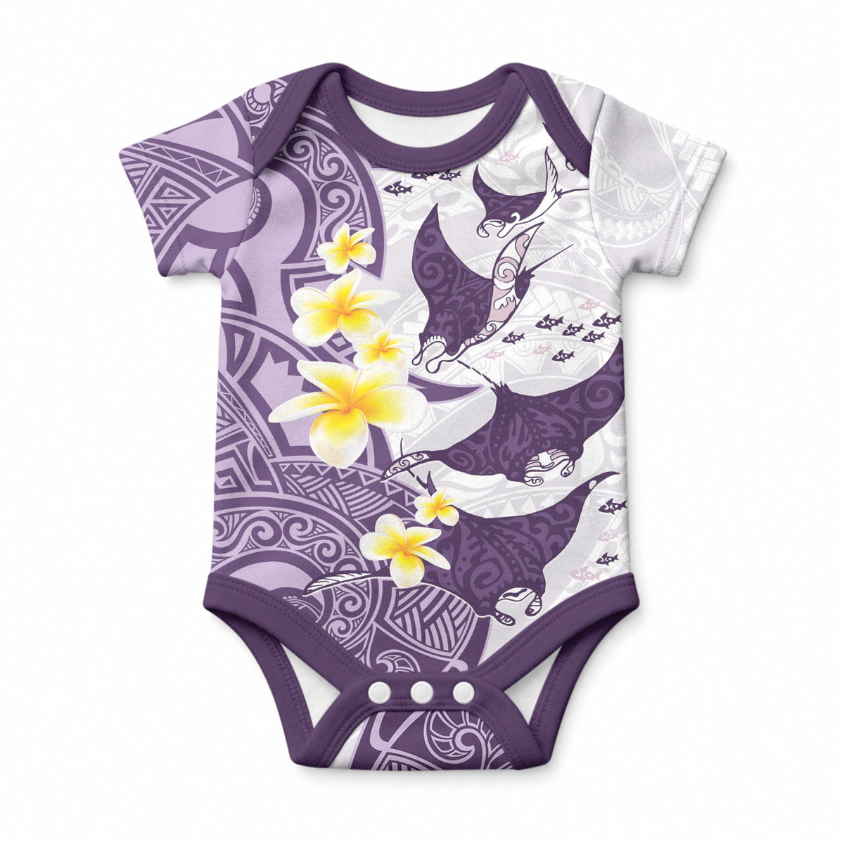 Maori Manta Ray Plumeria Deep Purple Baby Onesie LT01 Purple - Polynesian Pride