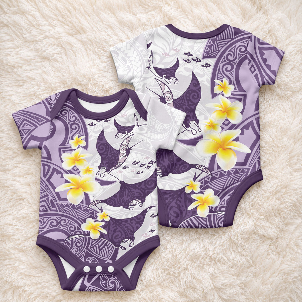 Maori Manta Ray Plumeria Deep Purple Baby Onesie LT01 - Polynesian Pride