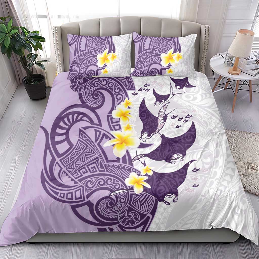 Maori Manta Ray Plumeria Deep Purple Bedding Set