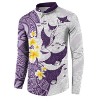 Maori Manta Ray Plumeria Deep Purple Button Sweatshirt