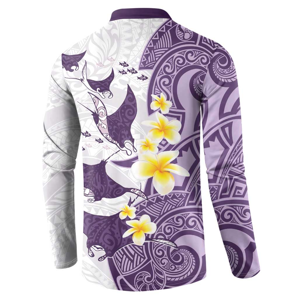 Maori Manta Ray Plumeria Deep Purple Button Sweatshirt