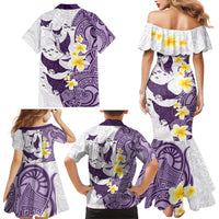 Maori Manta Ray Plumeria Deep Purple Family Matching Mermaid Dress and Hawaiian Shirt LT01 - Polynesian Pride