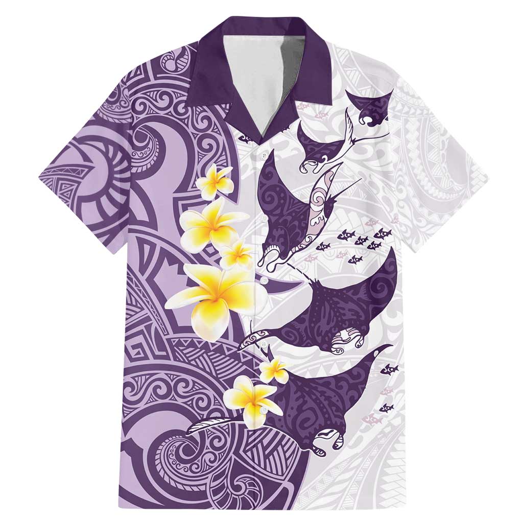 Maori Manta Ray Plumeria Deep Purple Family Matching Mermaid Dress and Hawaiian Shirt LT01 Dad's Shirt - Short Sleeve Purple - Polynesian Pride