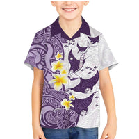 Maori Manta Ray Plumeria Deep Purple Family Matching Mermaid Dress and Hawaiian Shirt LT01 Son's Shirt Purple - Polynesian Pride