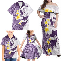 Maori Manta Ray Plumeria Deep Purple Family Matching Off Shoulder Maxi Dress and Hawaiian Shirt LT01 - Polynesian Pride