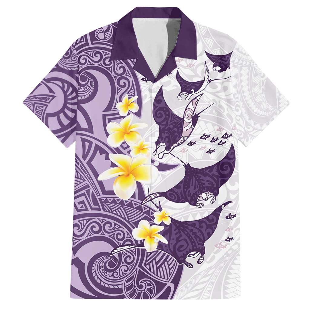 Maori Manta Ray Plumeria Deep Purple Family Matching Off Shoulder Maxi Dress and Hawaiian Shirt LT01 Dad's Shirt - Short Sleeve Purple - Polynesian Pride