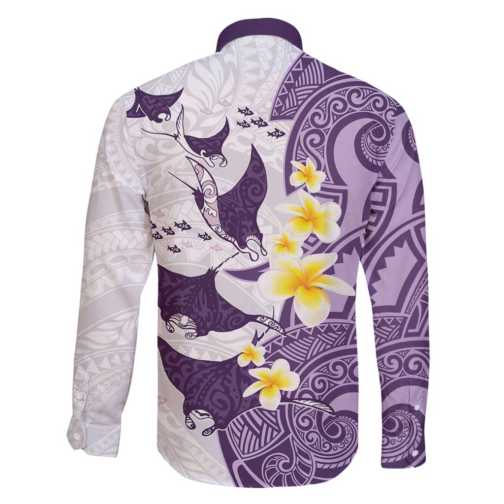 Maori Manta Ray Plumeria Deep Purple Family Matching Off Shoulder Maxi Dress and Hawaiian Shirt LT01 - Polynesian Pride