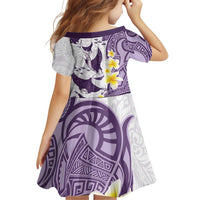 Maori Manta Ray Plumeria Deep Purple Family Matching Off Shoulder Short Dress and Hawaiian Shirt LT01 - Polynesian Pride