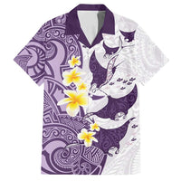 Maori Manta Ray Plumeria Deep Purple Family Matching Puletasi and Hawaiian Shirt