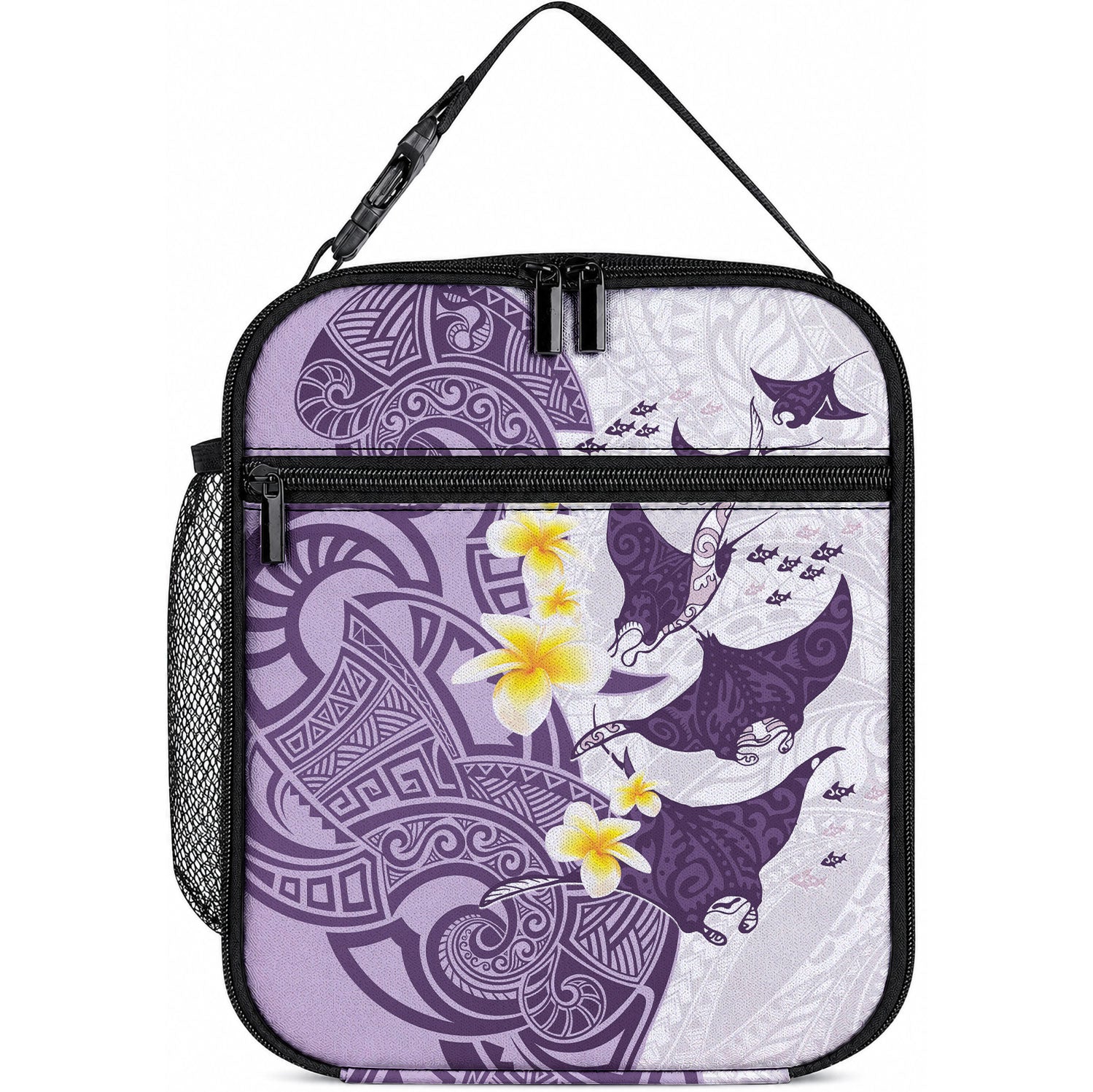 Maori Manta Ray Plumeria Deep Purple Lunch Bag LT01 10.2 × 8.3 × 4.3 inch Purple - Polynesian Pride