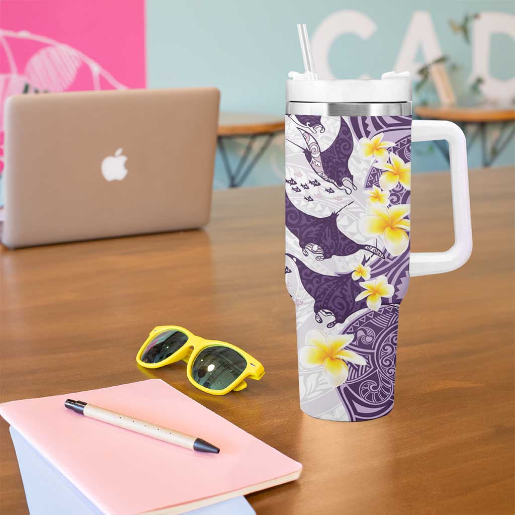 Maori Manta Ray Plumeria Deep Purple Tumbler With Handle