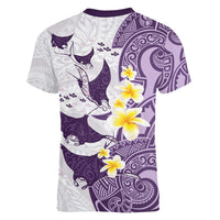 Maori Manta Ray Plumeria Deep Purple Women V-Neck T-Shirt