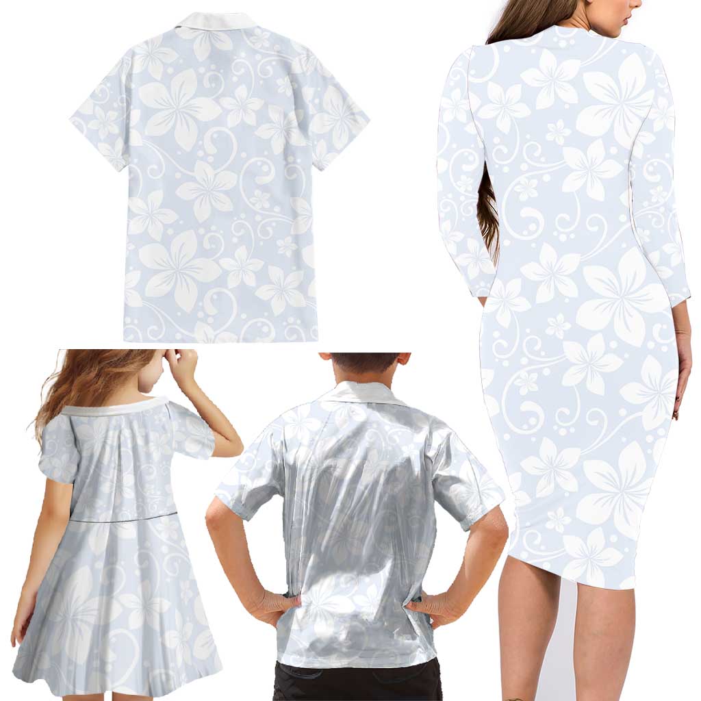 Plumeria Floral White Sunday Family Matching Long Sleeve Bodycon Dress and Hawaiian Shirt LT01 - Polynesian Pride