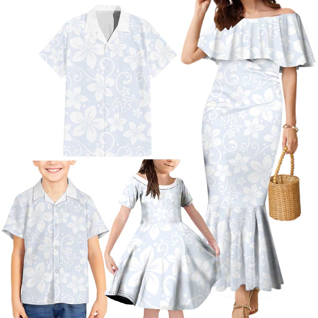 Plumeria Floral White Sunday Family Matching Mermaid Dress and Hawaiian Shirt LT01 - Polynesian Pride