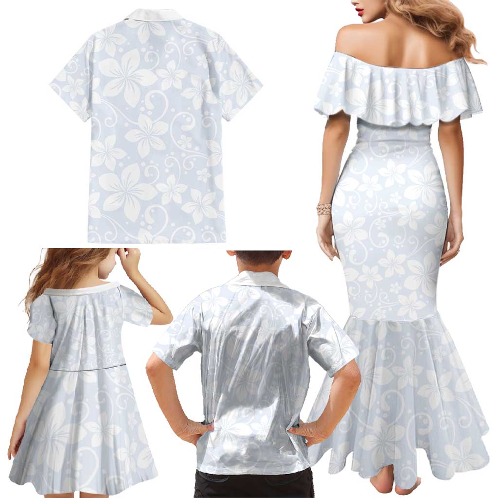 Plumeria Floral White Sunday Family Matching Mermaid Dress and Hawaiian Shirt LT01 - Polynesian Pride