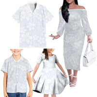 Plumeria Floral White Sunday Family Matching Off The Shoulder Long Sleeve Dress and Hawaiian Shirt LT01 - Polynesian Pride