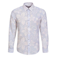 Plumeria Floral White Sunday Family Matching Off The Shoulder Long Sleeve Dress and Hawaiian Shirt LT01 Dad's Shirt - Long Sleeve White - Polynesian Pride