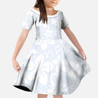 Plumeria Floral White Sunday Family Matching Off Shoulder Maxi Dress and Hawaiian Shirt LT01 Daughter's Dress White - Polynesian Pride