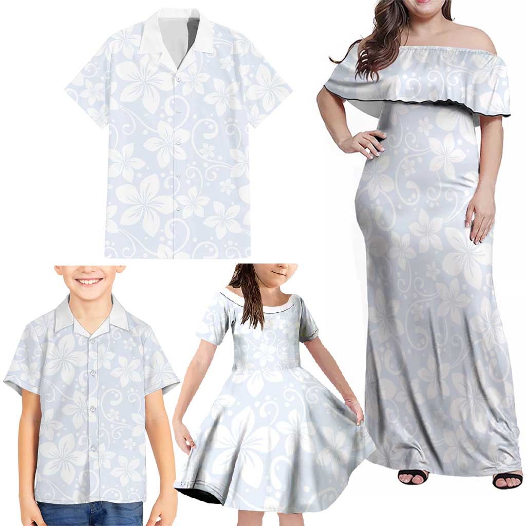 Plumeria Floral White Sunday Family Matching Off Shoulder Maxi Dress and Hawaiian Shirt LT01 - Polynesian Pride