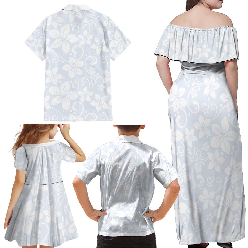 Plumeria Floral White Sunday Family Matching Off Shoulder Maxi Dress and Hawaiian Shirt LT01 - Polynesian Pride