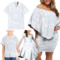 Plumeria Floral White Sunday Family Matching Off Shoulder Short Dress and Hawaiian Shirt LT01 - Polynesian Pride
