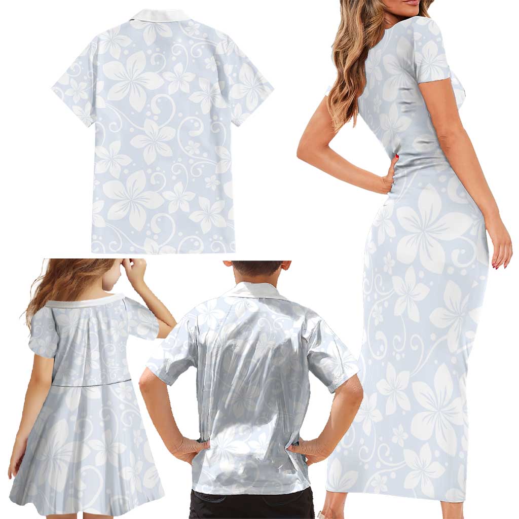 Plumeria Floral White Sunday Family Matching Short Sleeve Bodycon Dress and Hawaiian Shirt LT01 - Polynesian Pride